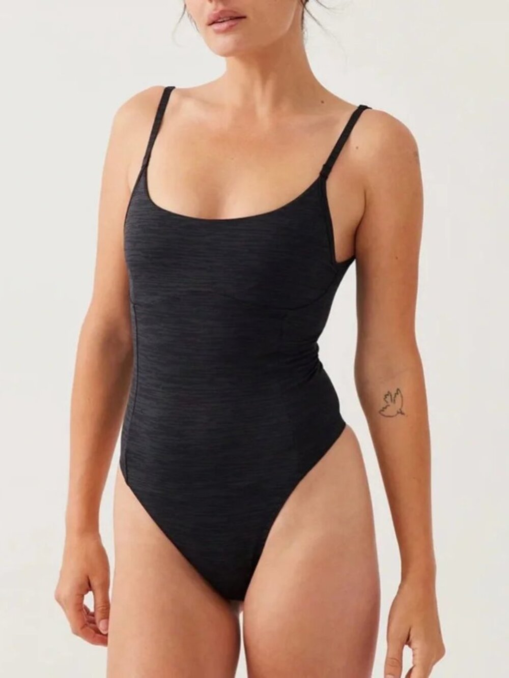 Outdoor Voices Leotard | Tech Sweat Bodysuit in Heathered Black